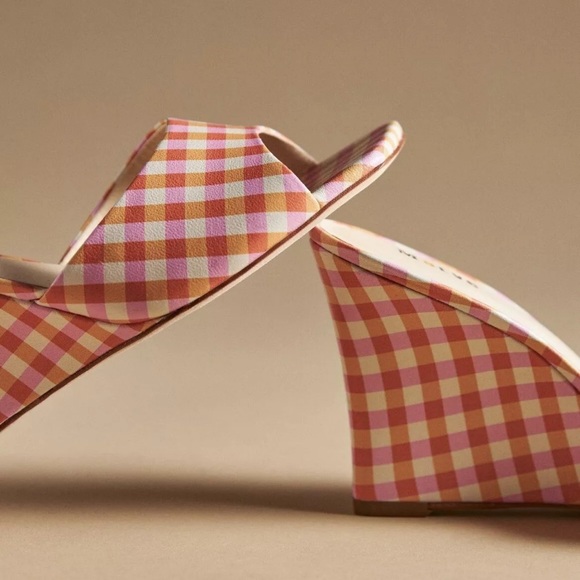 NWOT Maeve Gingham Square Toe Wedge Heels Size 7 - Picture 13 of 15